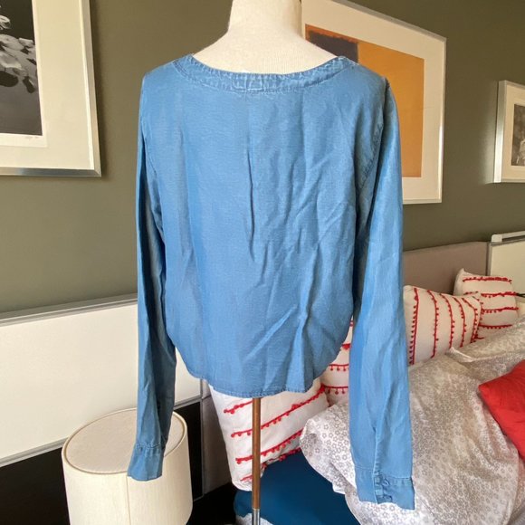 BB Dakota Denim Tie Front Long Sleeve Blouse Boho Chic MEDIUM   - D1084 - Picture 4 of 9